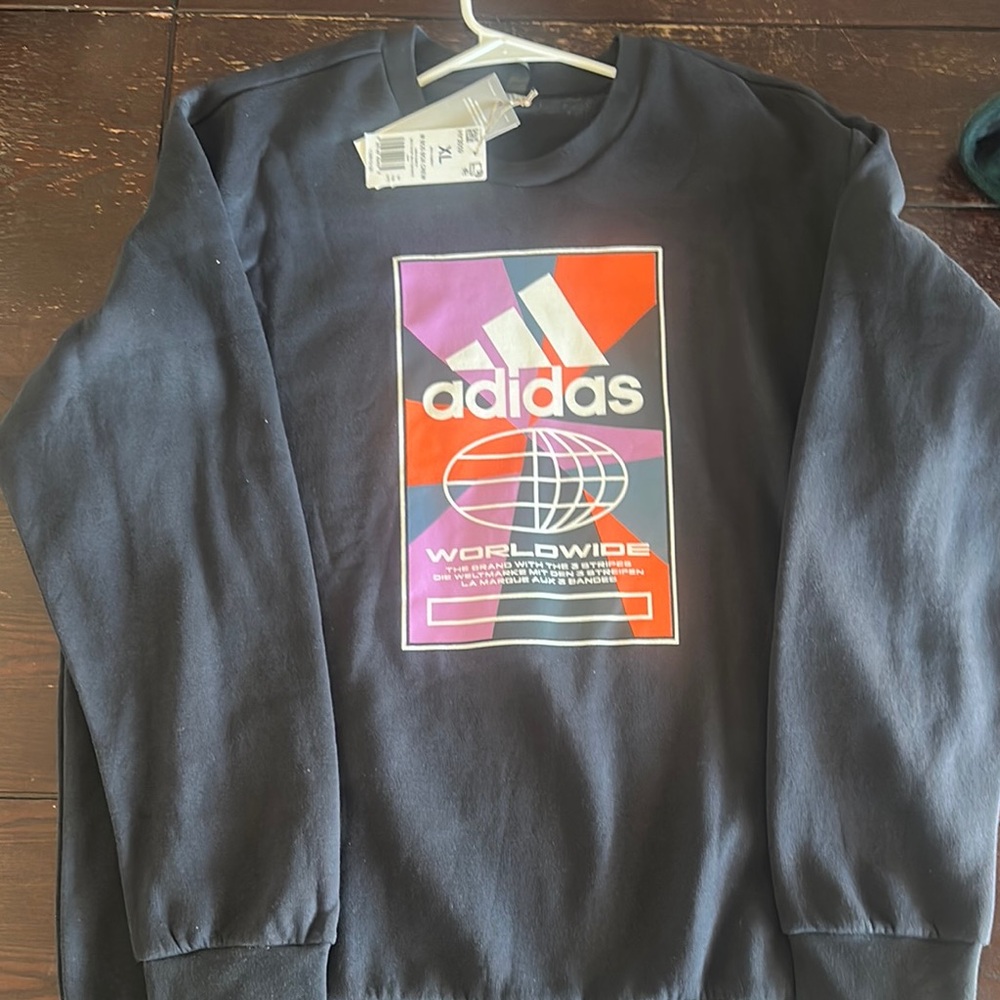 Adidas Black Crewneck Sweater with Vibrant Logo